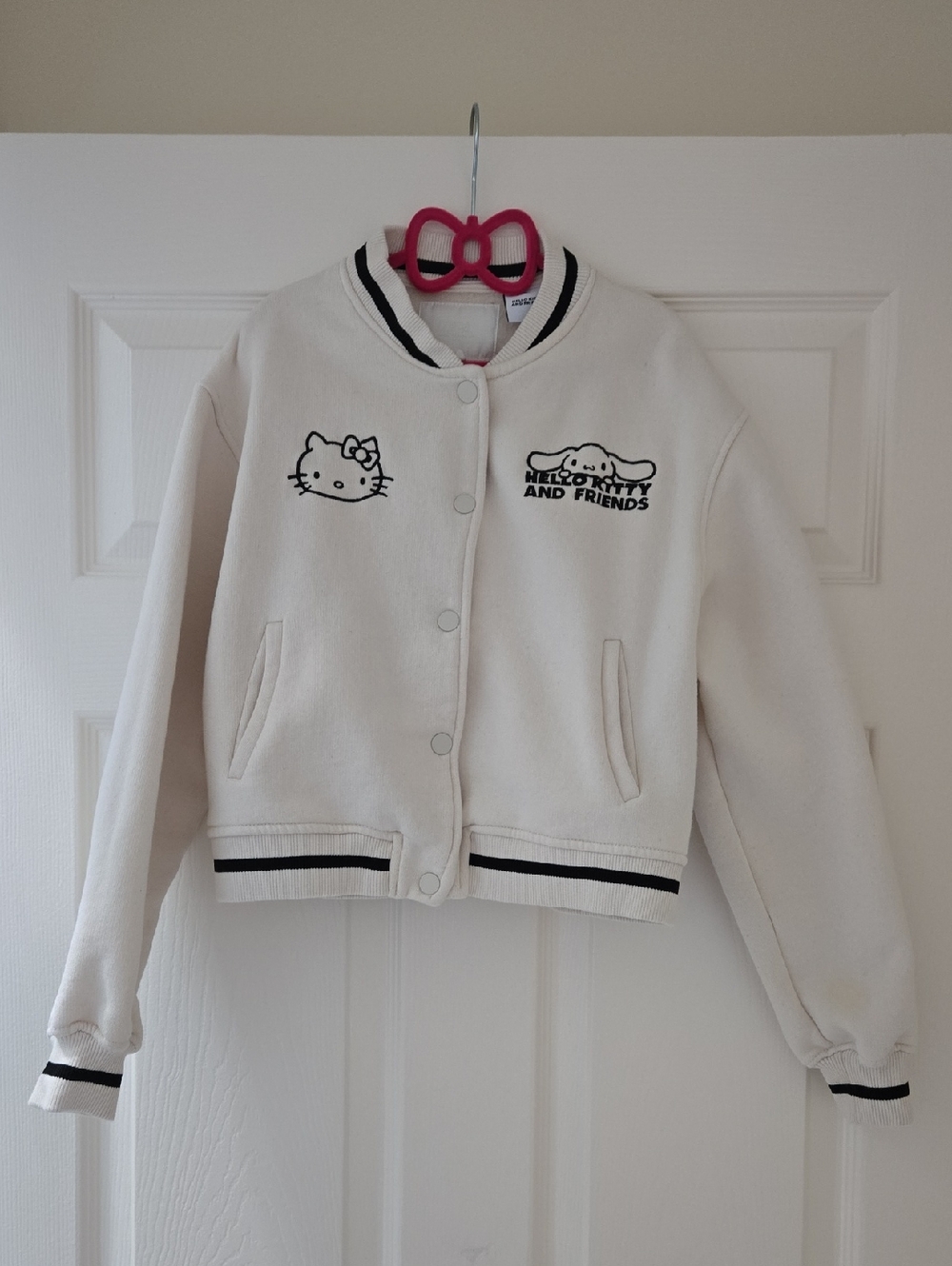 Sanrio Cream and Black Hello Kitty Cropped Jacket